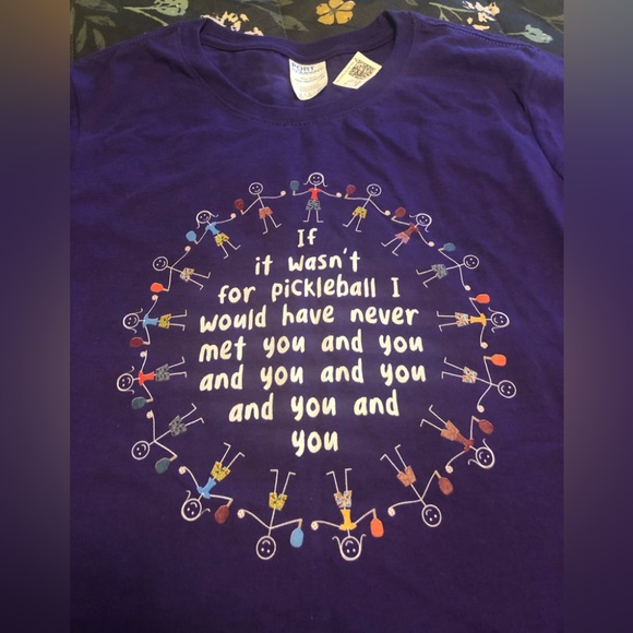 Purple ladies pickle ball T-shirt. New. Short sleeves. 26 inches in length. - Picture 2 of 3